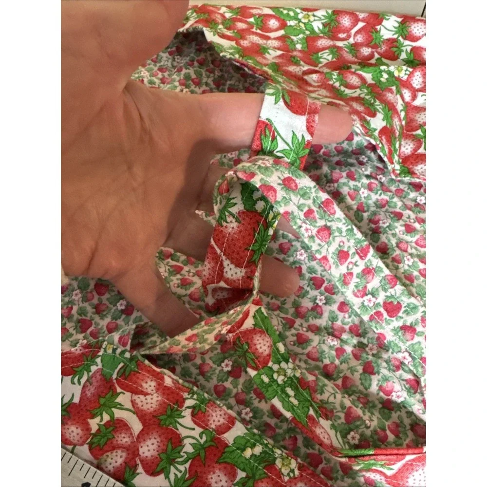 VTG Handmade Strawberry Print‎ Apron Set Halter Neck Reversible Pockets